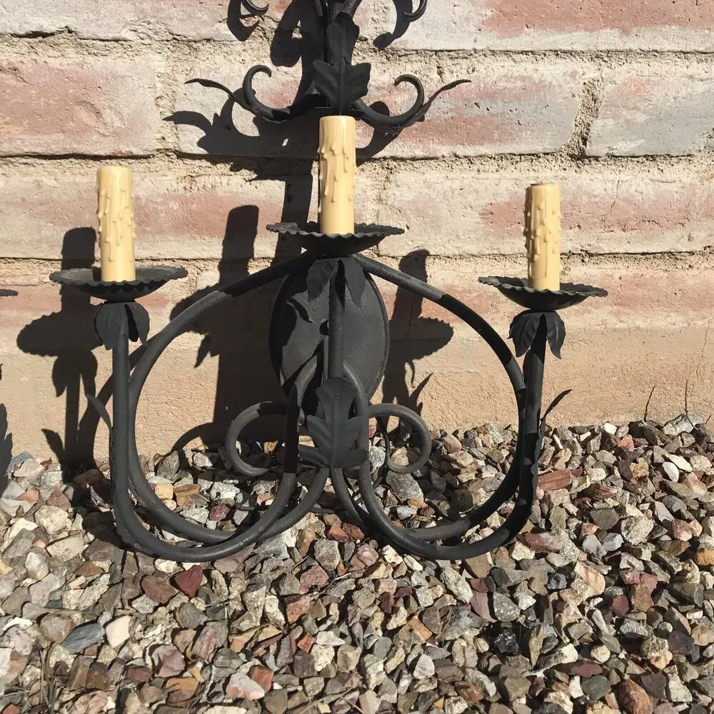 1920S STYLE WROUGHT IRON SPANISH REVIVAL 3 LIGHT WALL SCONCE LAMP LANTERN